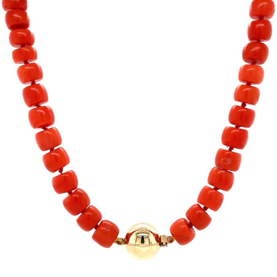 Jewelry vintage Necklaces With Gemstone | Blood Coral Necklace With Gold Ball Clasp 52 Cm 14 Krt