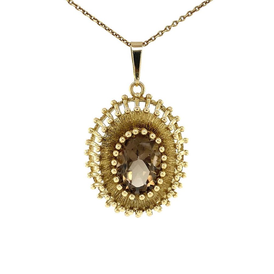 Jewelry vintage Pendant With Gemstone | Pendant With Smoky Quartz 9 Krt