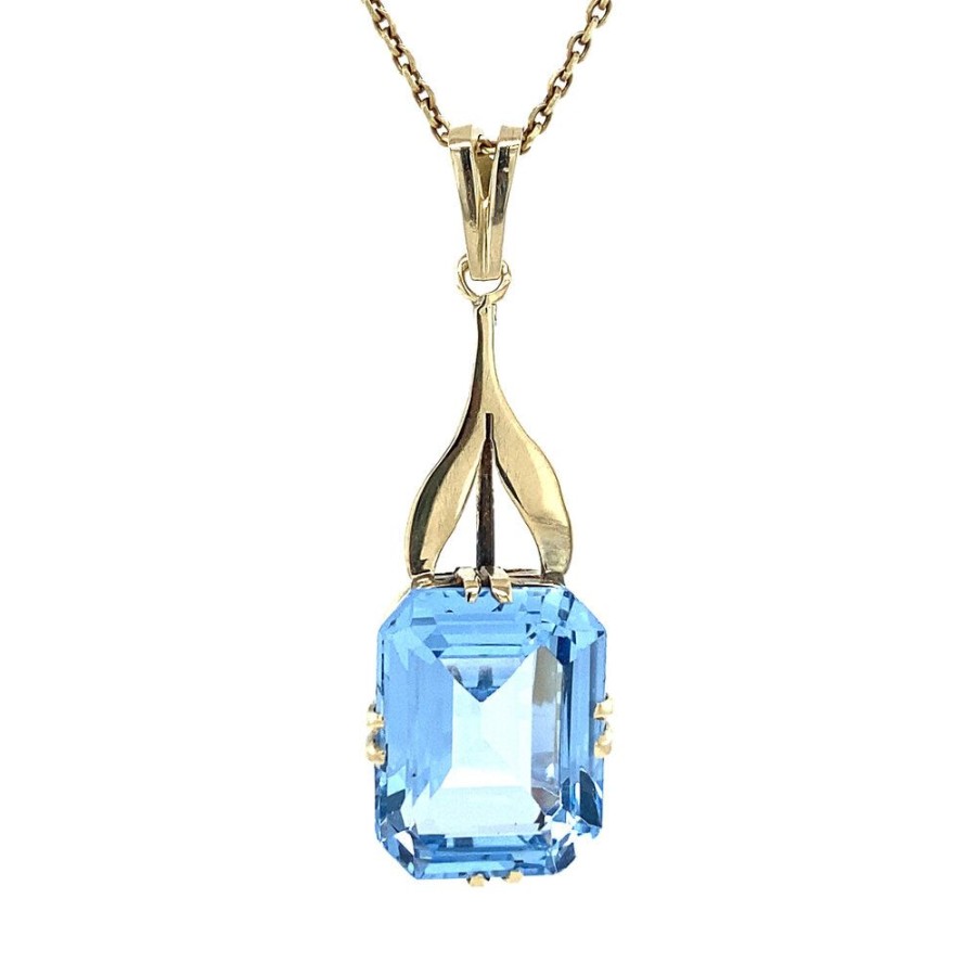 Jewelry vintage Pendant With Gemstone | Gouden Hanger Met Blauwe Spinel 14 Krt