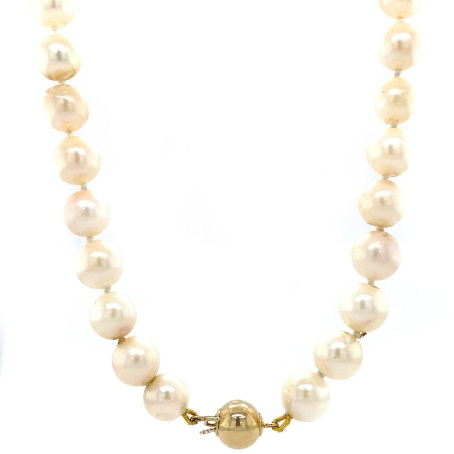 Jewelry vintage Necklaces With Gemstone | Pearl Necklace With Gold Ball Clasp 44 Cm 14 Krt