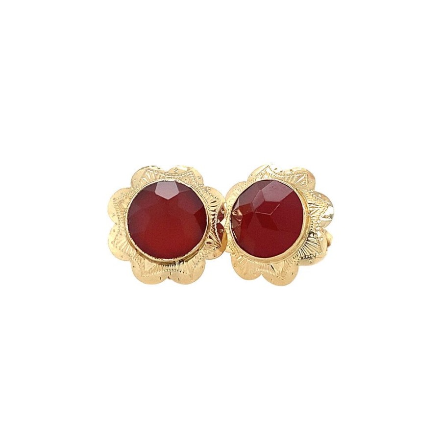 Jewelry vintage Earrings With Gemstone | Gold Ear Studs With Carnelian 14 Krt