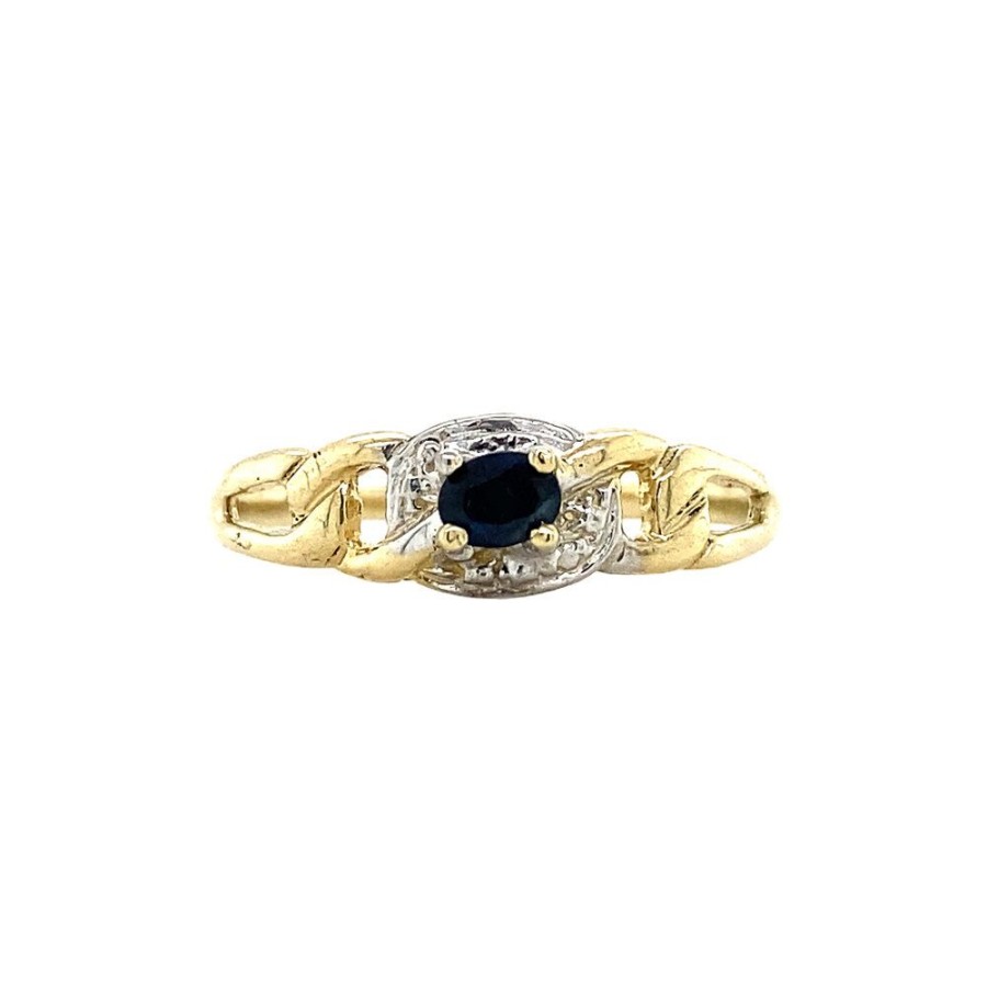 Jewelry vintage Rings With Gemstone | Bicolour Gold Ring With Sapphire 14 Krt