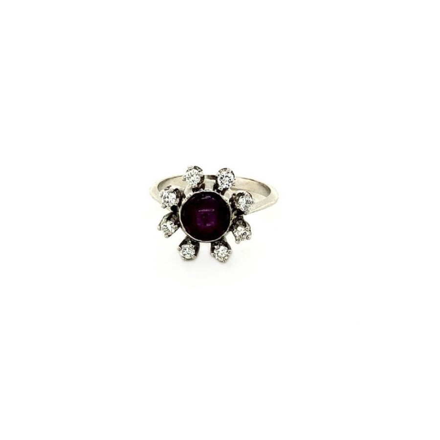 Jewelry vintage Rings With Gemstone | White Gold Entourage Ring With Star Ruby And Diamond 14 Krt