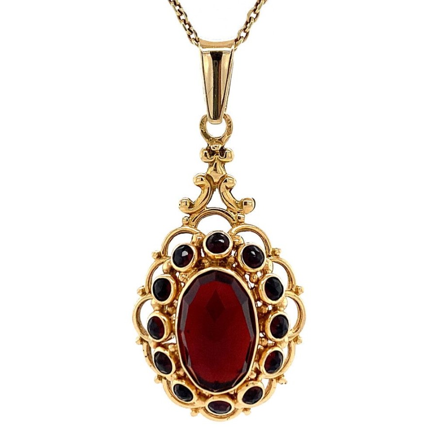 Jewelry vintage Pendant With Gemstone | Gold Entourage Pendant With Garnet 14 Krt