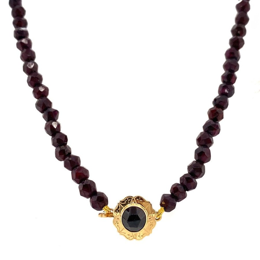 Jewelry vintage Necklaces With Gemstone | Garnet Necklace With Gold Clasp 43 Cm 14 Krt