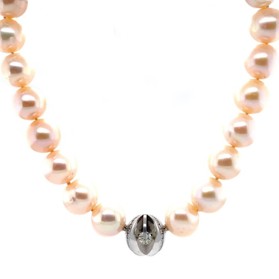 Jewelry vintage Necklaces With Gemstone | Gold Schoeffel Pearl Necklace With Diamond 18 Krt