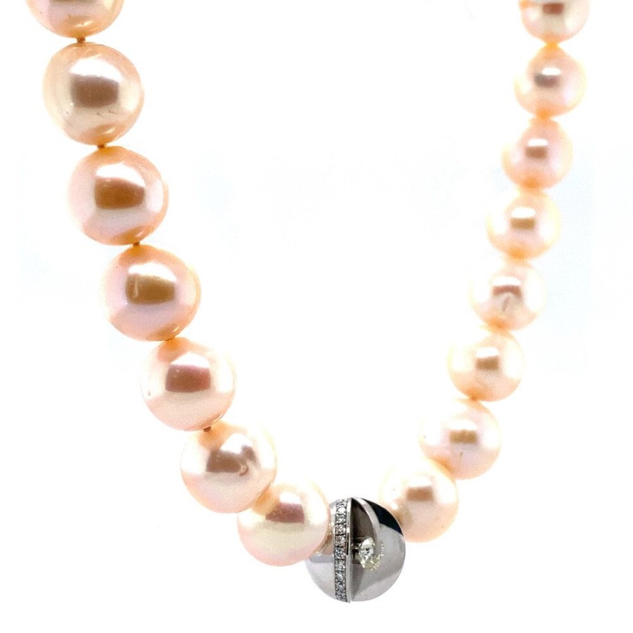 Jewelry vintage Necklaces With Gemstone | Gold Schoeffel Pearl Necklace With Diamond 18 Krt