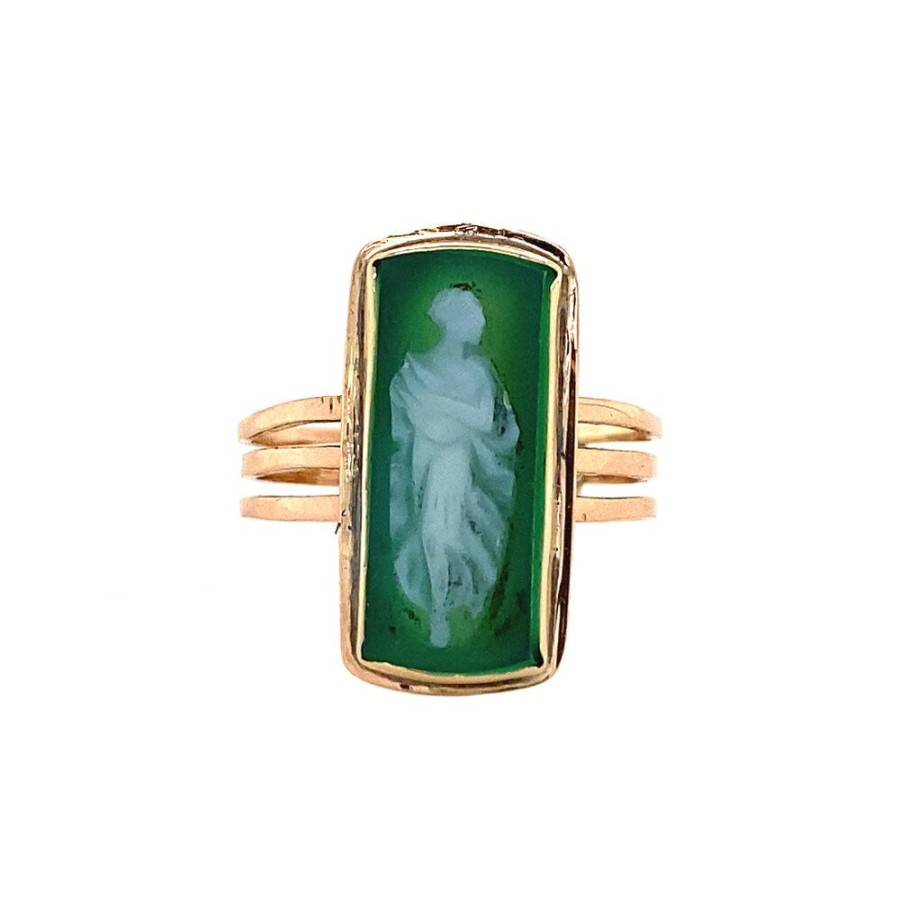 Jewelry vintage Rings With Gemstone | Gold Ring With Green Glass 18 Krt