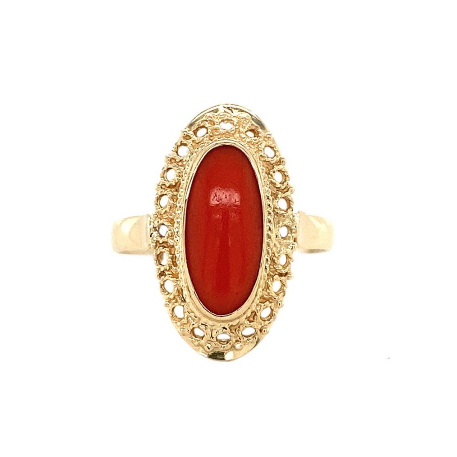 Jewelry vintage Rings With Gemstone | Gold Ring With Blood Coral 14 Crt